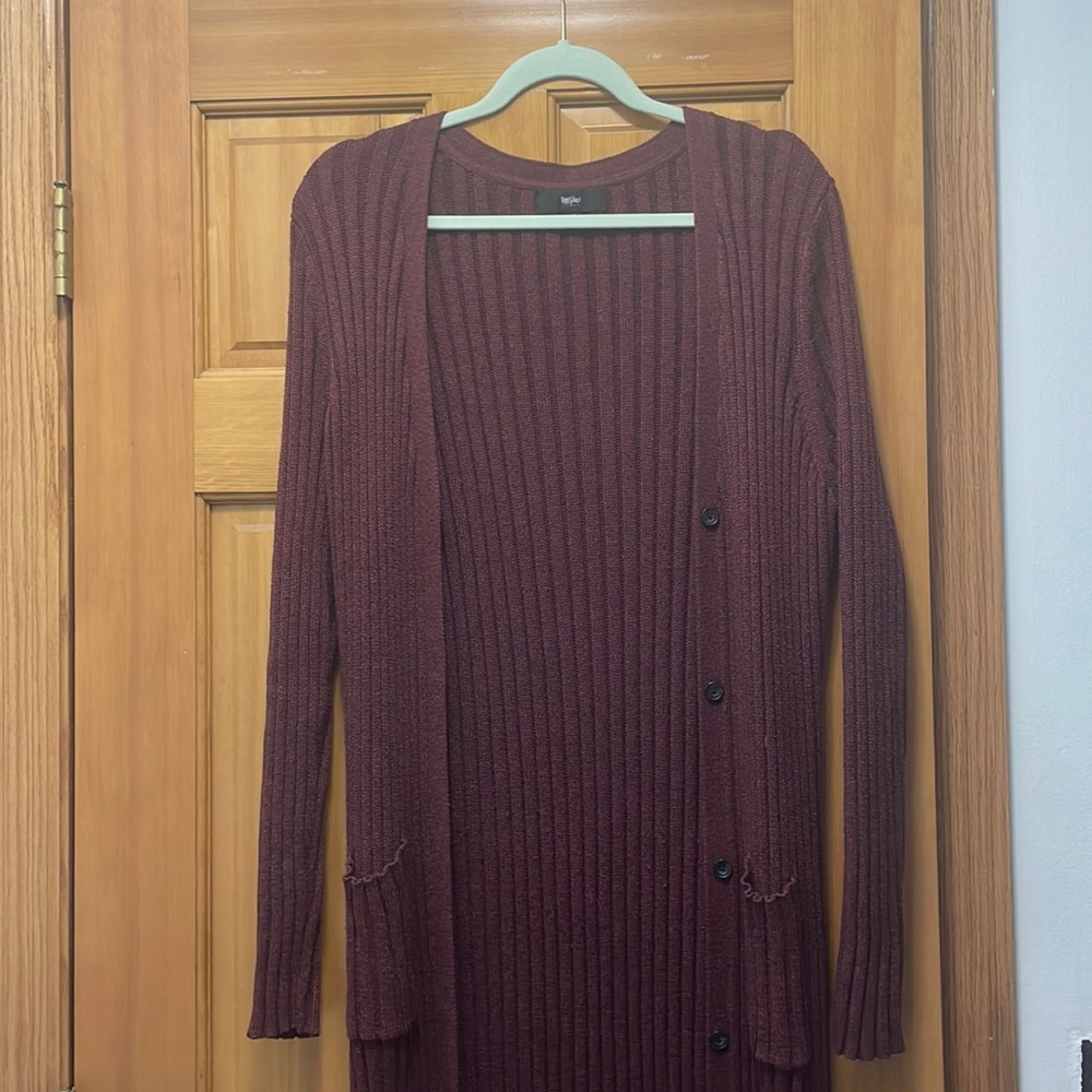 Burgundy Long Thick Cardigan w/ Pockets
